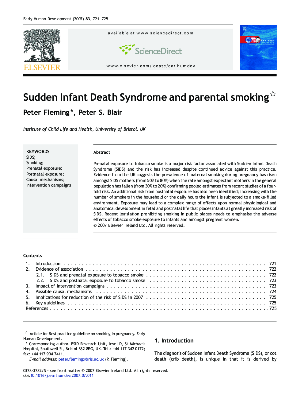 Sudden Infant Death Syndrome and parental smoking 