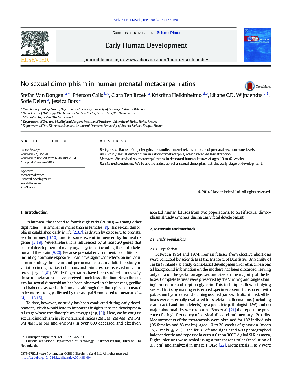 No sexual dimorphism in human prenatal metacarpal ratios