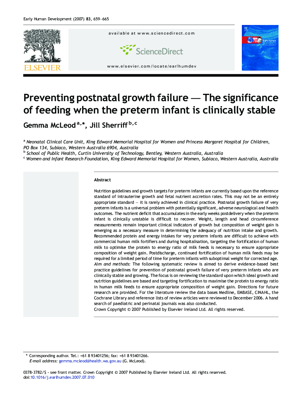 Preventing postnatal growth failure — The significance of feeding when the preterm infant is clinically stable