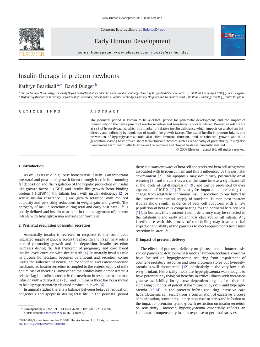 Insulin therapy in preterm newborns