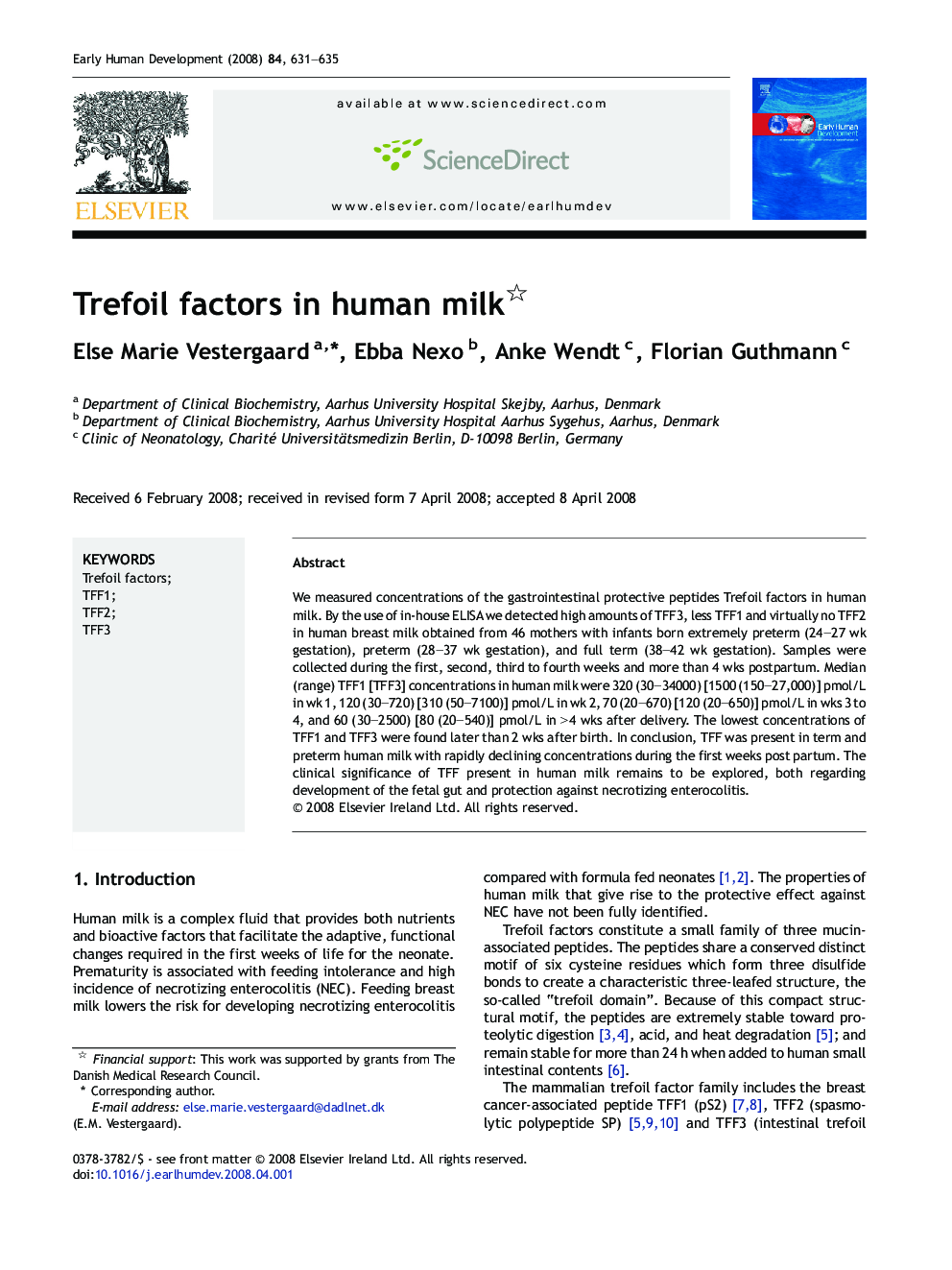 Trefoil factors in human milk 