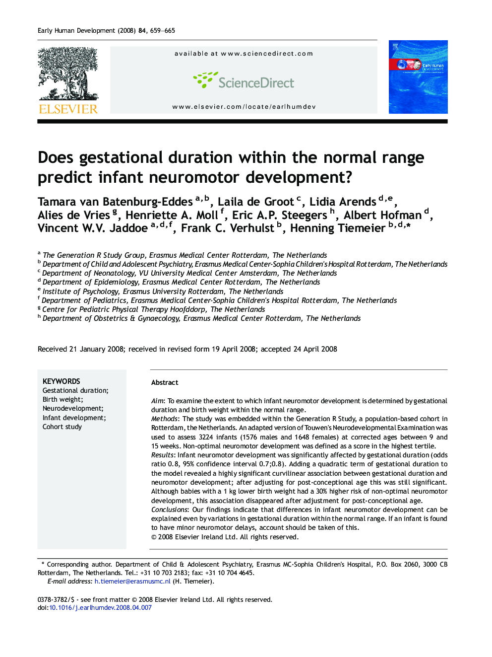 Does gestational duration within the normal range predict infant neuromotor development?