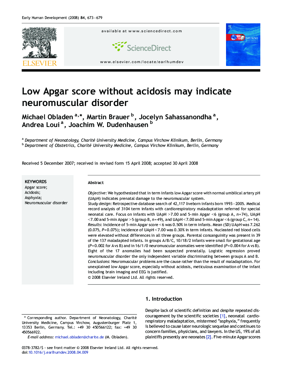 Low Apgar score without acidosis may indicate neuromuscular disorder