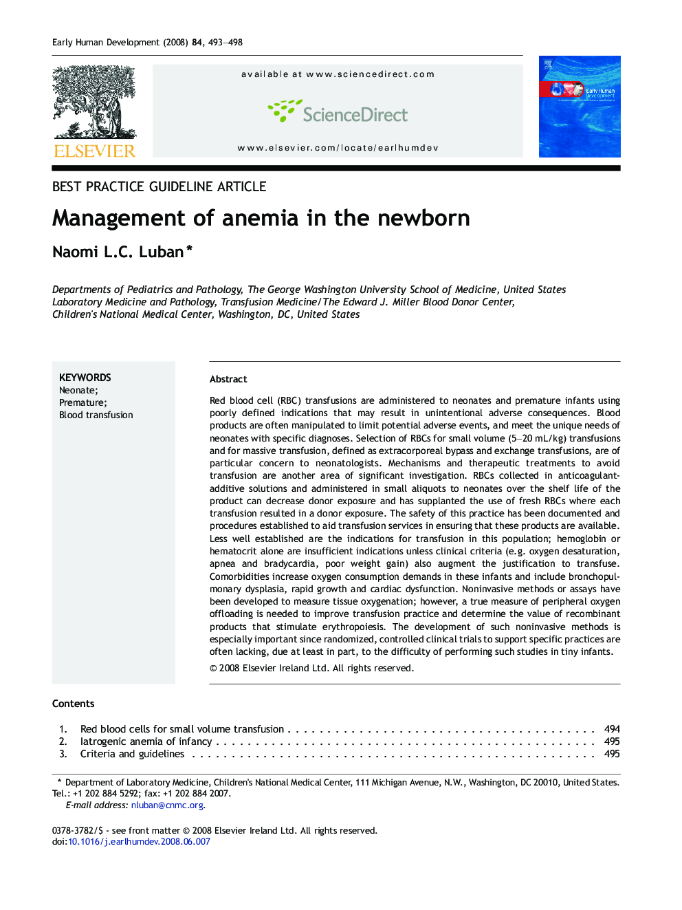 Management of anemia in the newborn