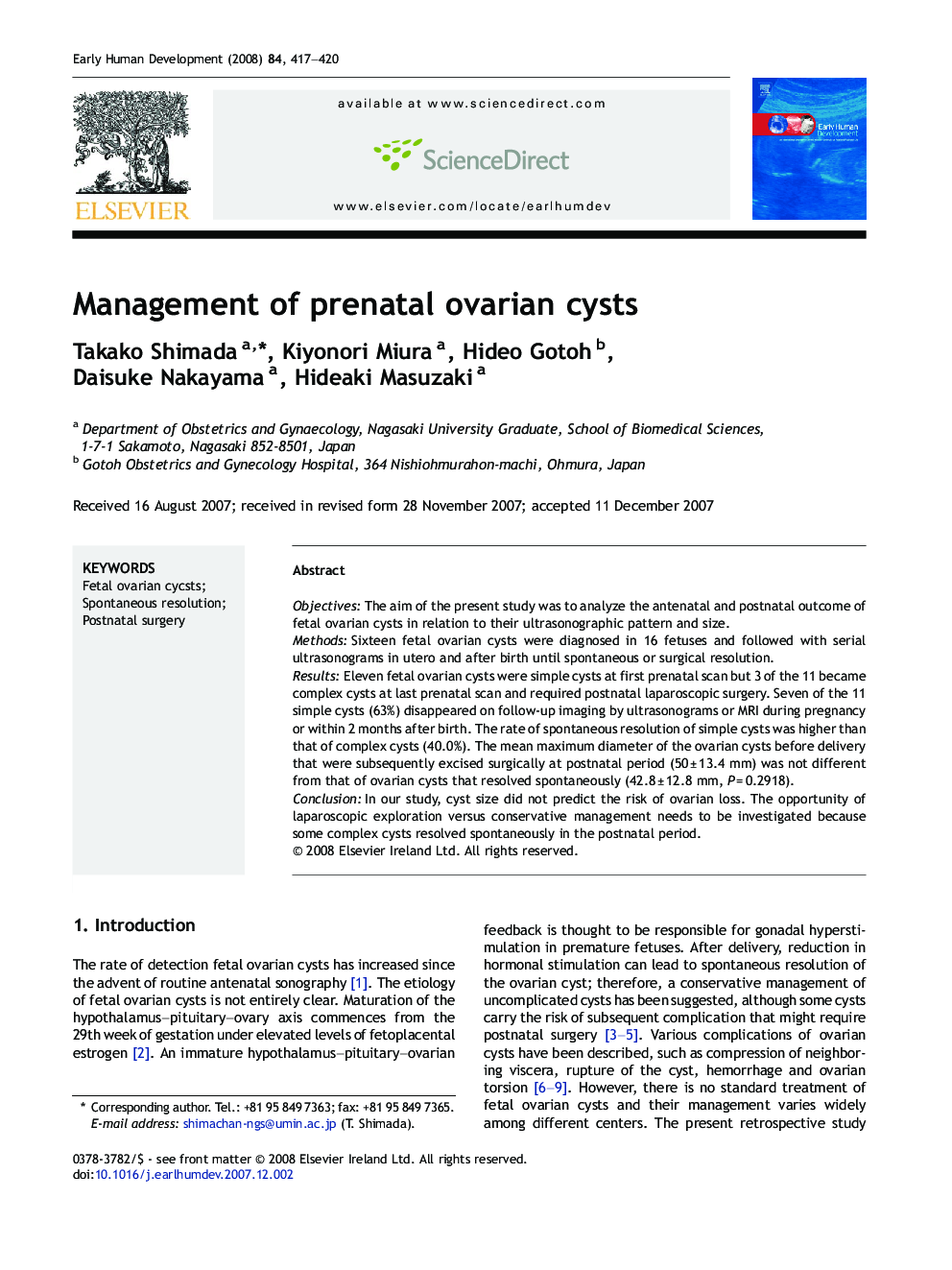 Management of prenatal ovarian cysts