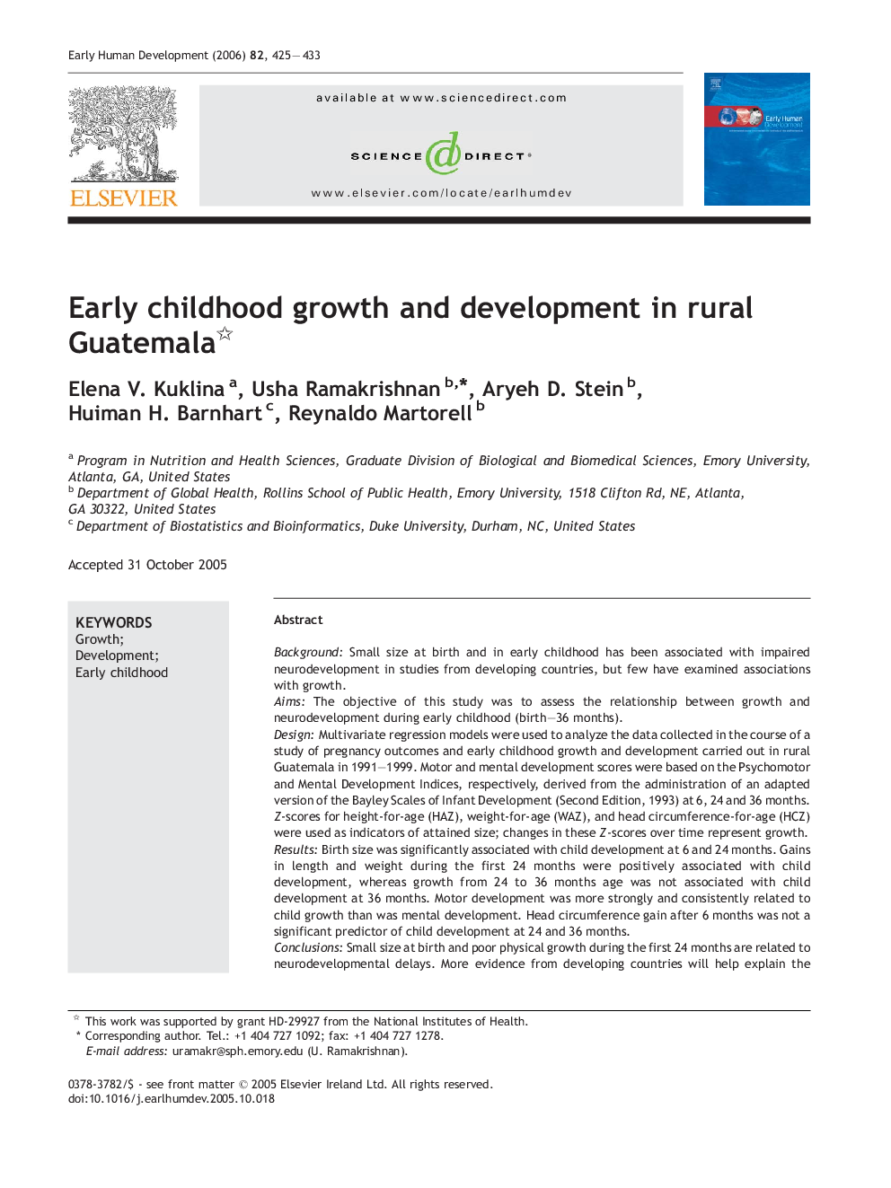 Early childhood growth and development in rural Guatemala 