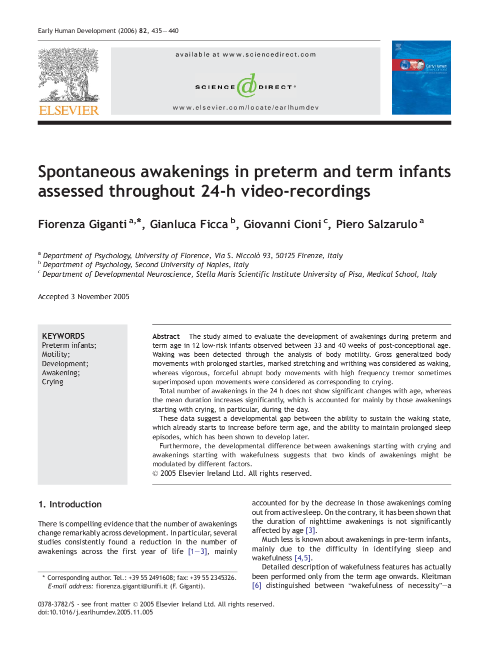 Spontaneous awakenings in preterm and term infants assessed throughout 24-h video-recordings