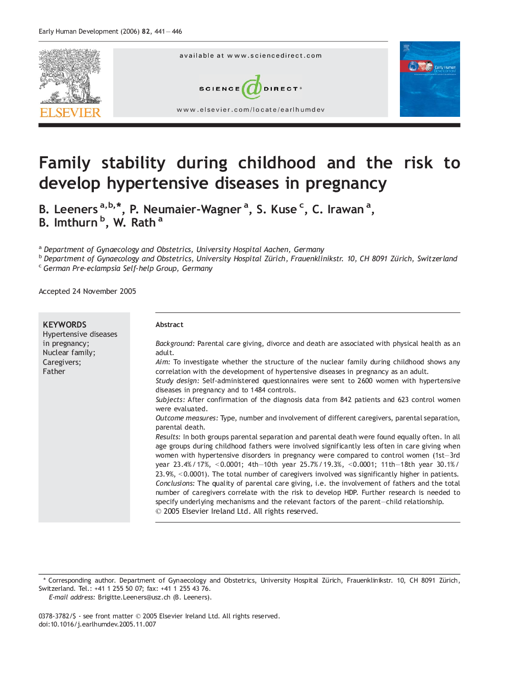 Family stability during childhood and the risk to develop hypertensive diseases in pregnancy