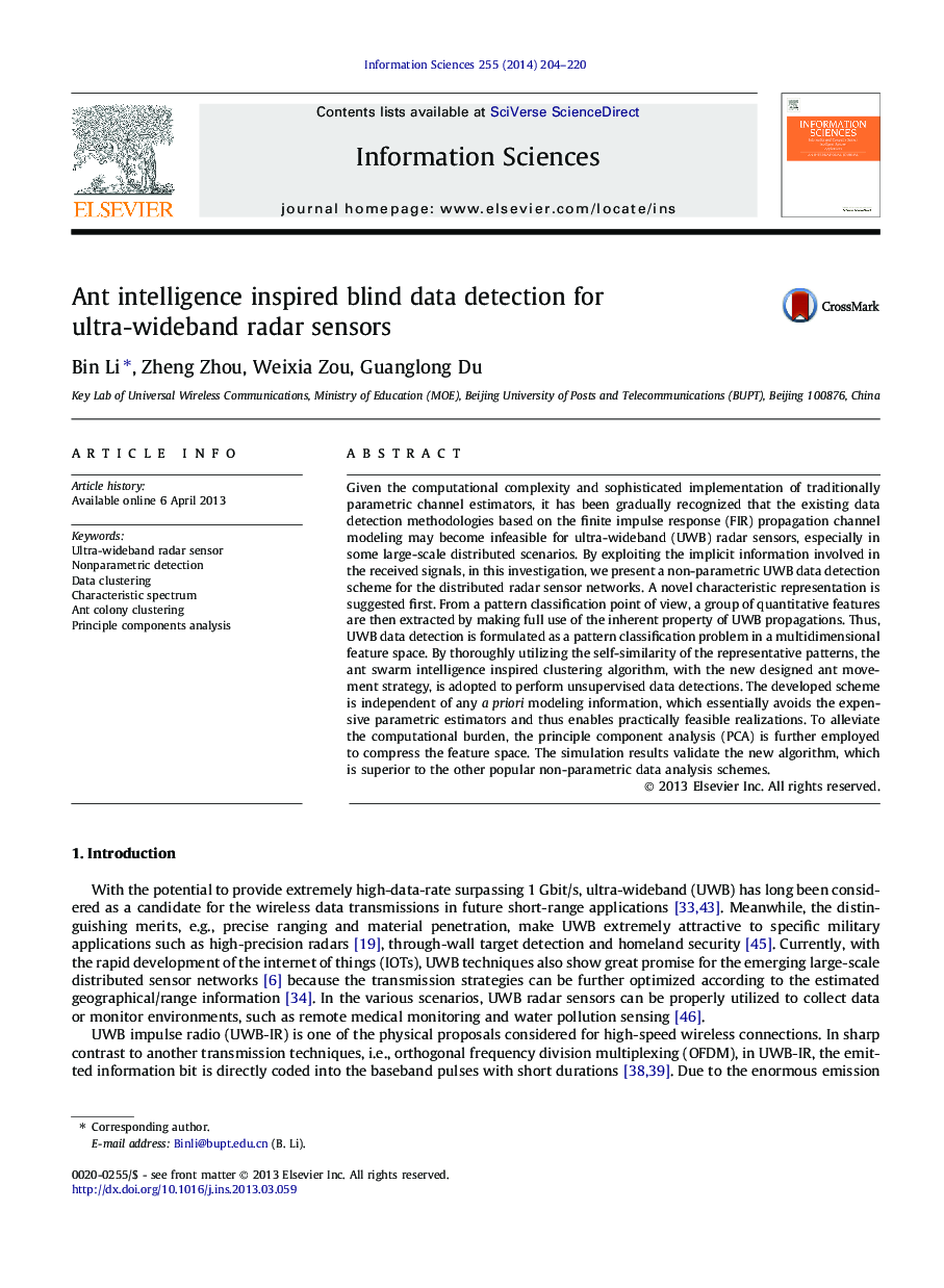 Ant intelligence inspired blind data detection for ultra-wideband radar sensors