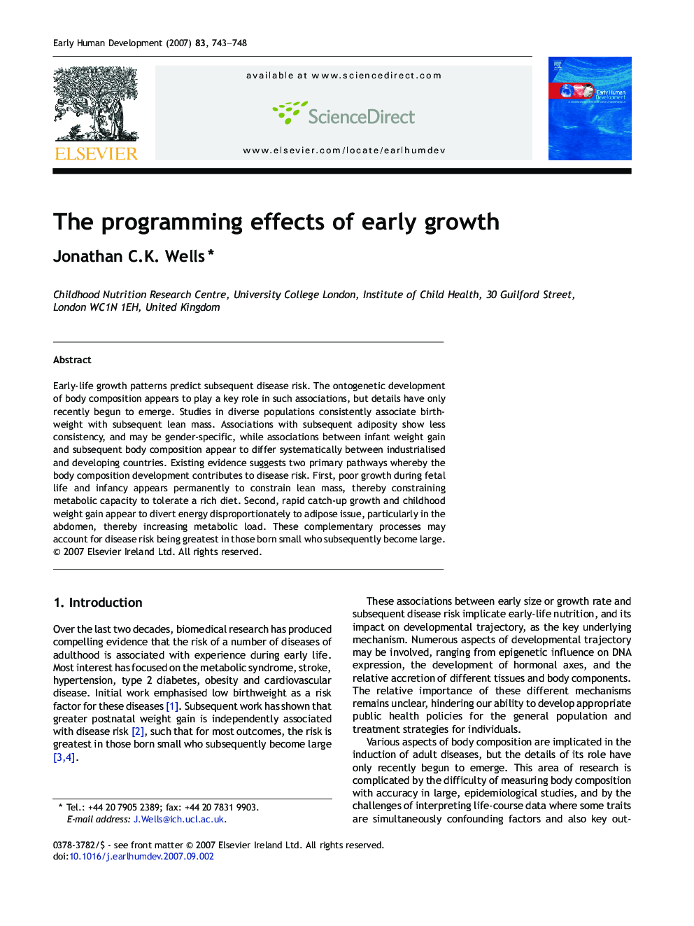 The programming effects of early growth