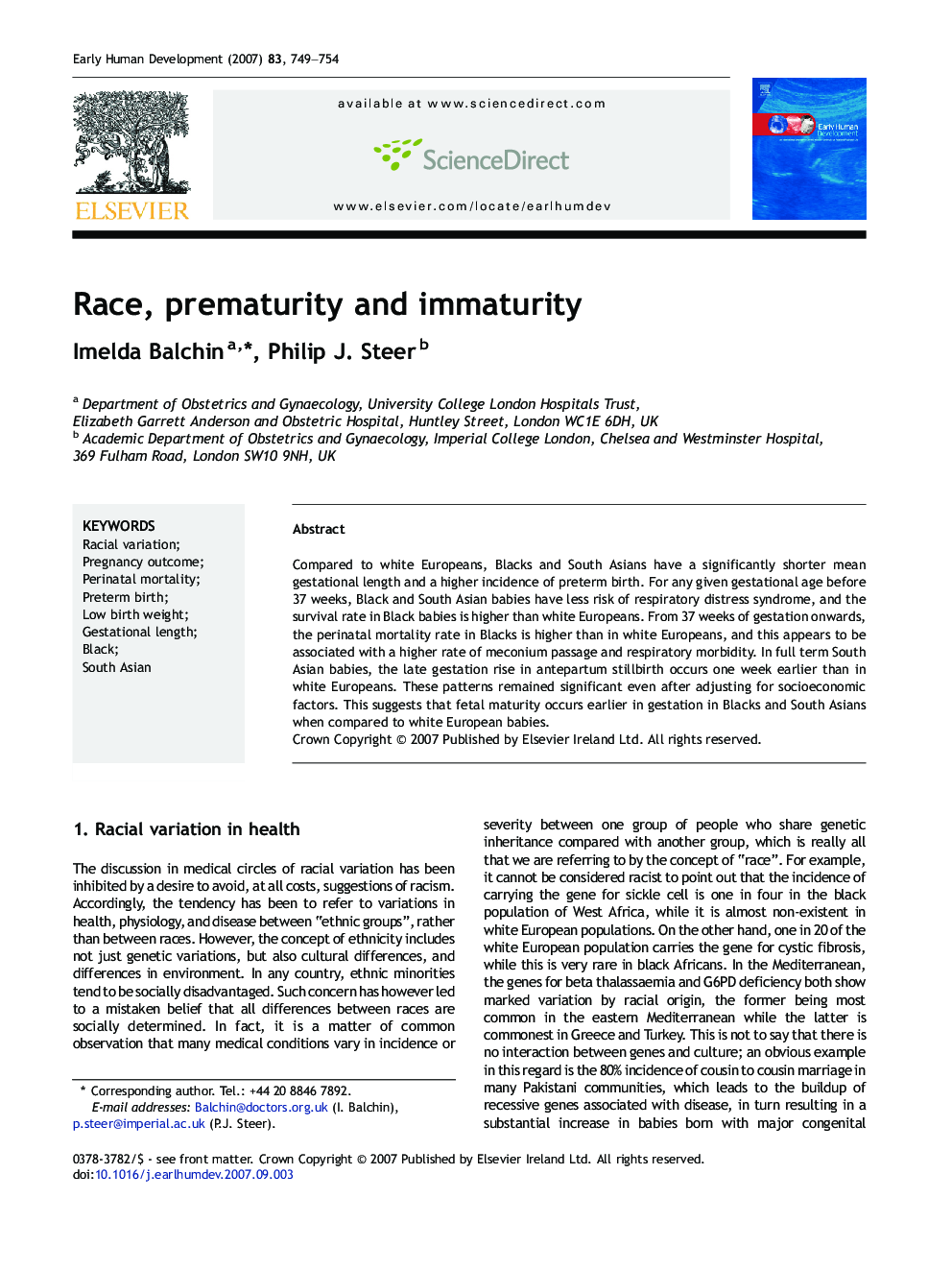 Race, prematurity and immaturity