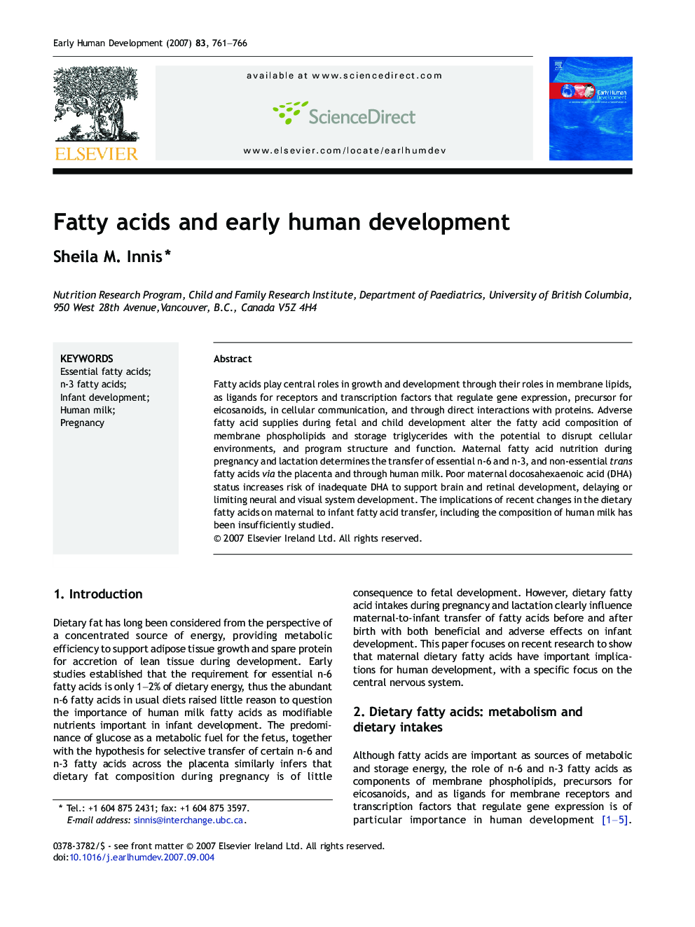 Fatty acids and early human development