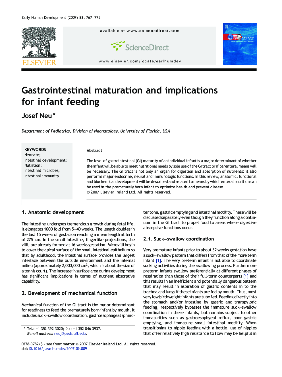 Gastrointestinal maturation and implications for infant feeding