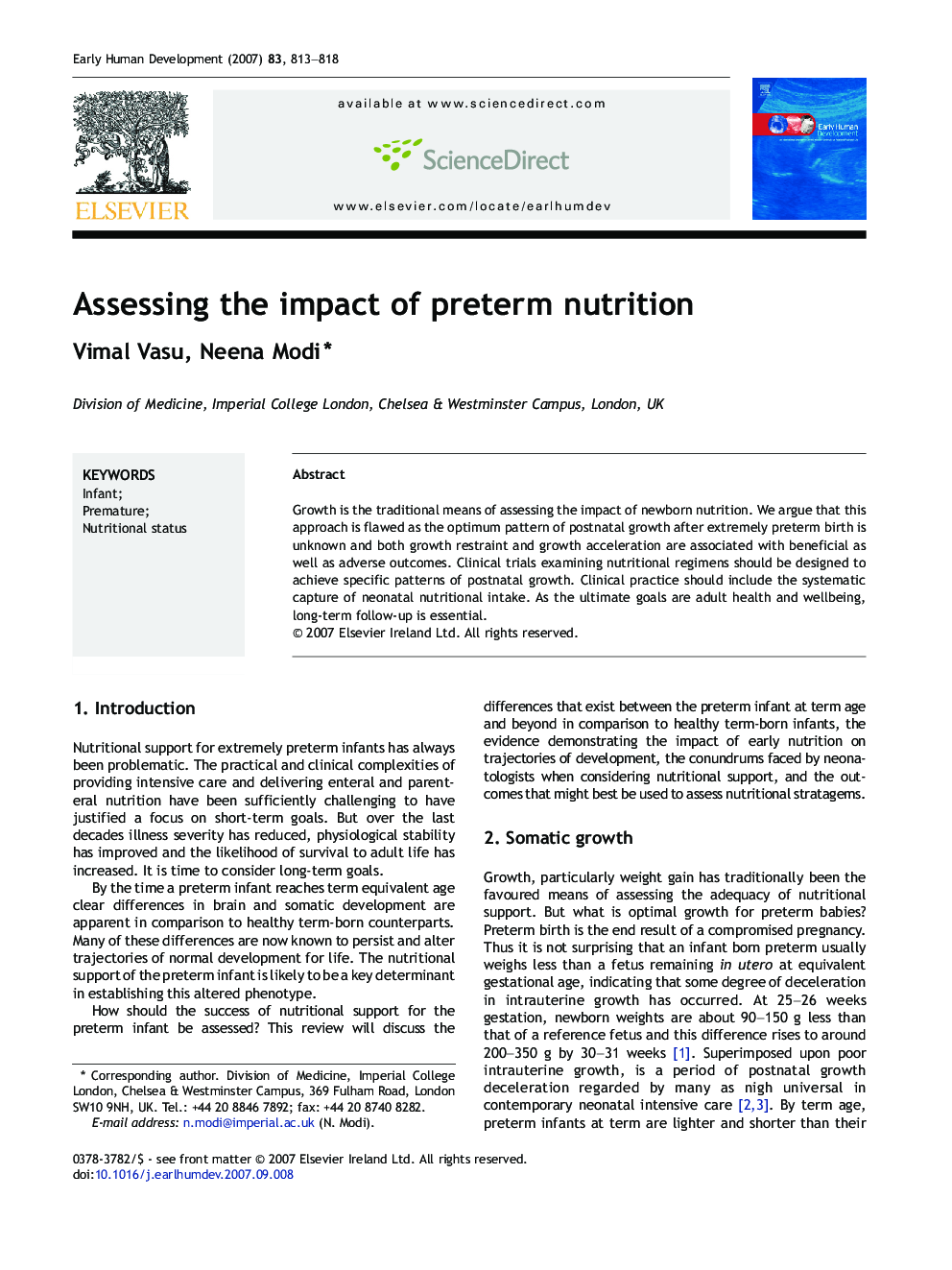 Assessing the impact of preterm nutrition