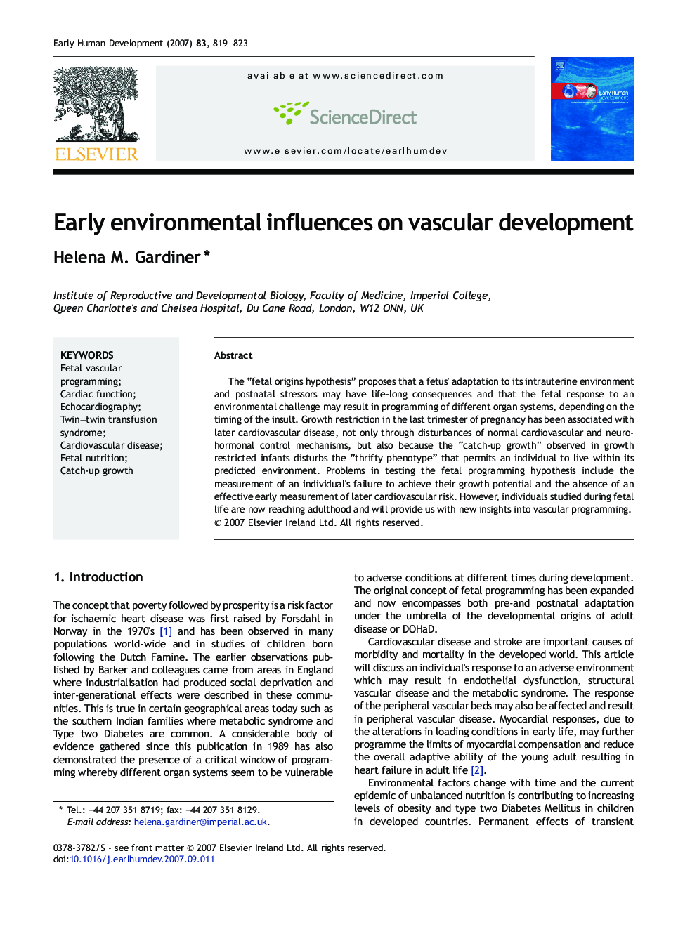 Early environmental influences on vascular development