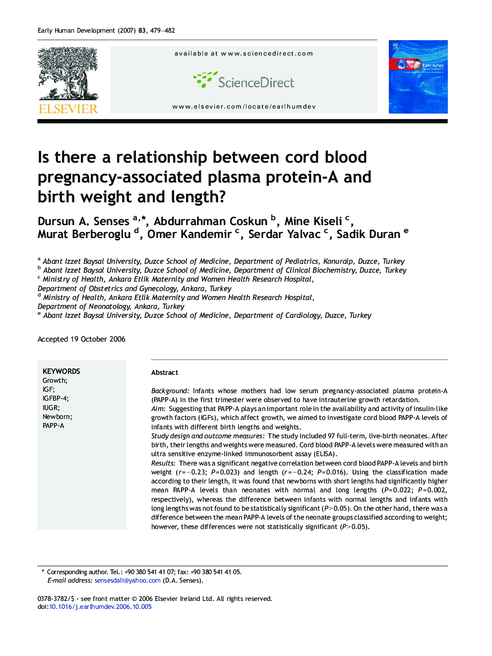 Is there a relationship between cord blood pregnancy-associated plasma protein-A and birth weight and length?