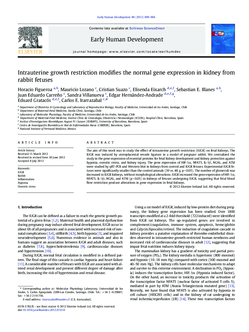 Intrauterine growth restriction modifies the normal gene expression in kidney from rabbit fetuses