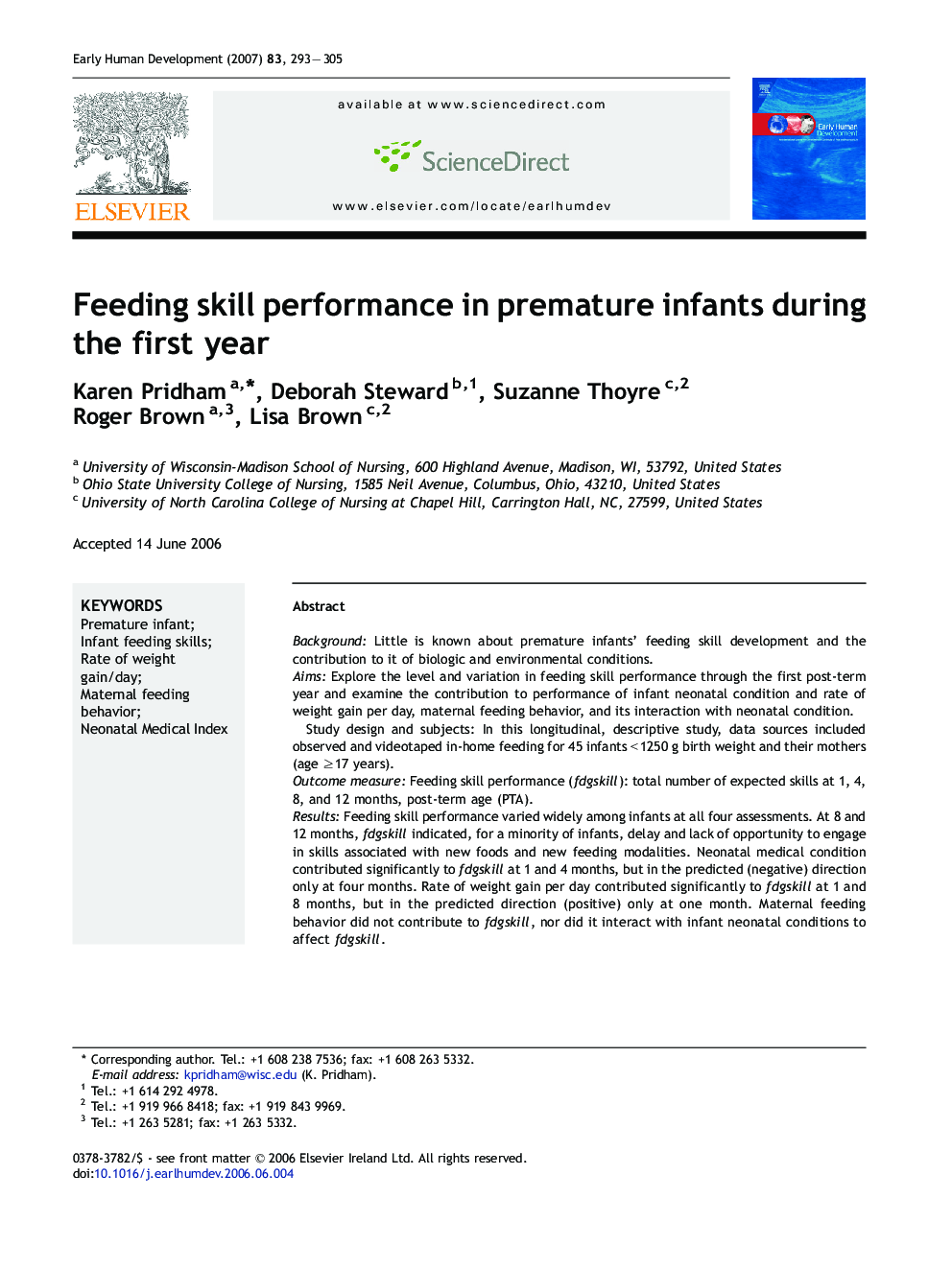 Feeding skill performance in premature infants during the first year