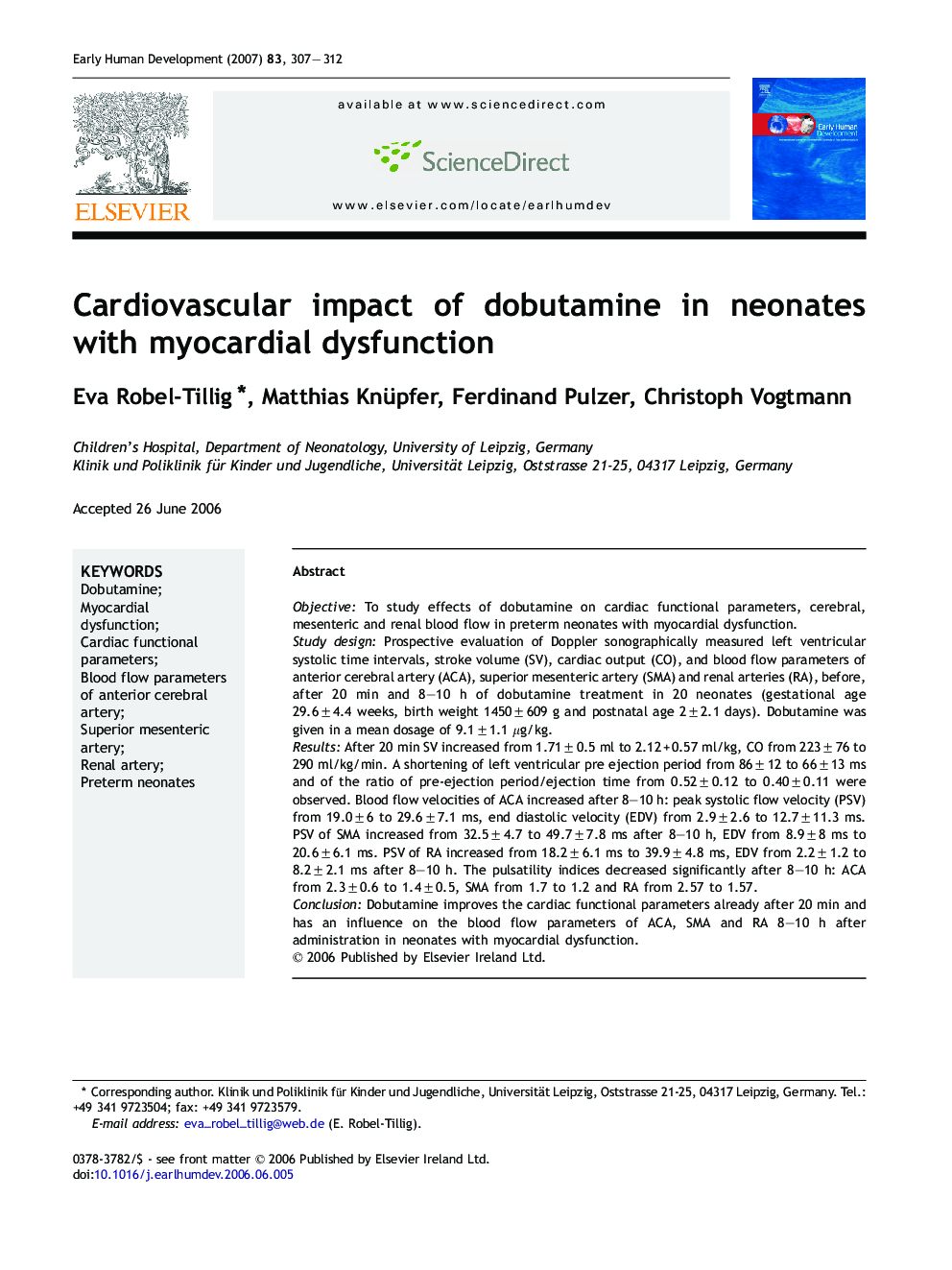 Cardiovascular impact of dobutamine in neonates with myocardial dysfunction