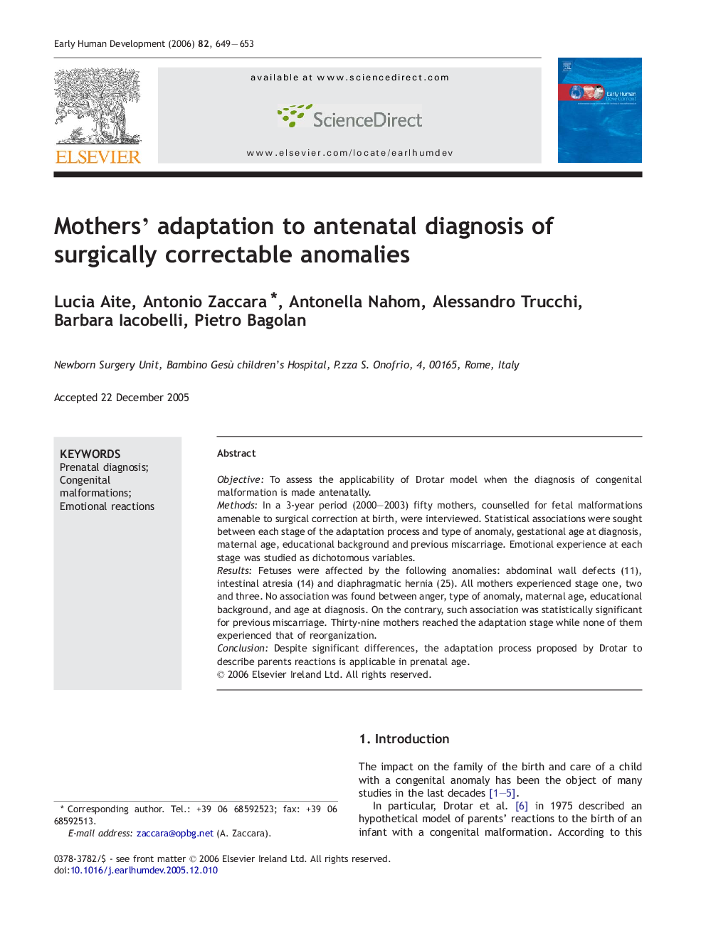 Mothers' adaptation to antenatal diagnosis of surgically correctable anomalies