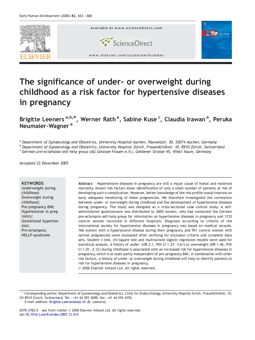 The significance of under- or overweight during childhood as a risk factor for hypertensive diseases in pregnancy