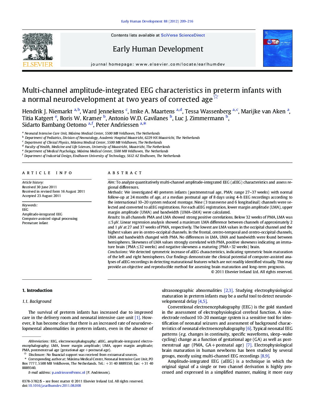 Multi-channel amplitude-integrated EEG characteristics in preterm infants with a normal neurodevelopment at two years of corrected age 