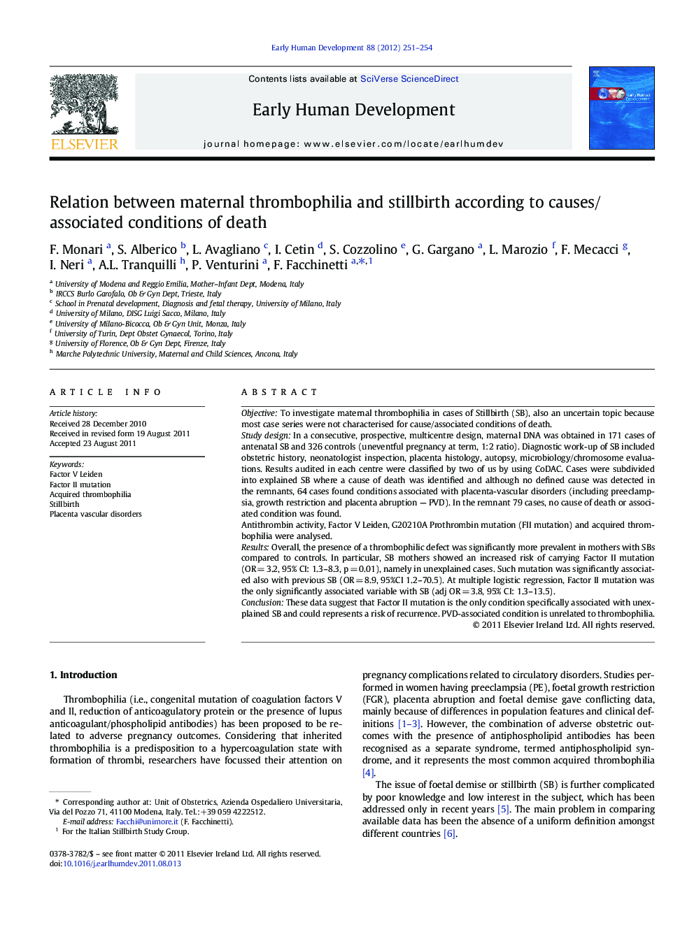 Relation between maternal thrombophilia and stillbirth according to causes/associated conditions of death