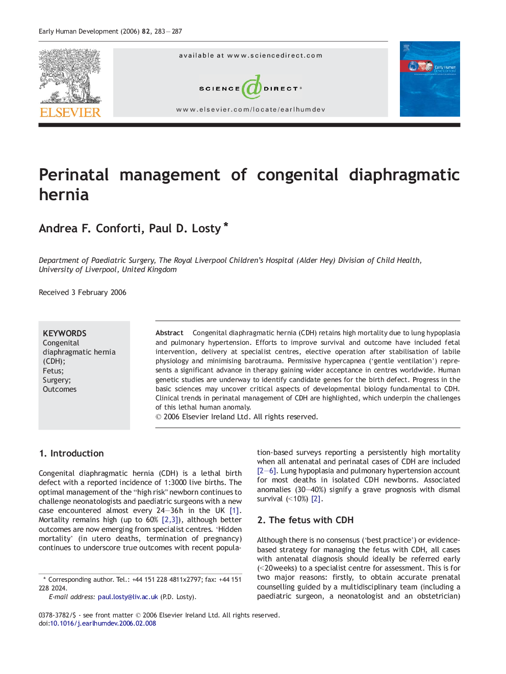 Perinatal management of congenital diaphragmatic hernia