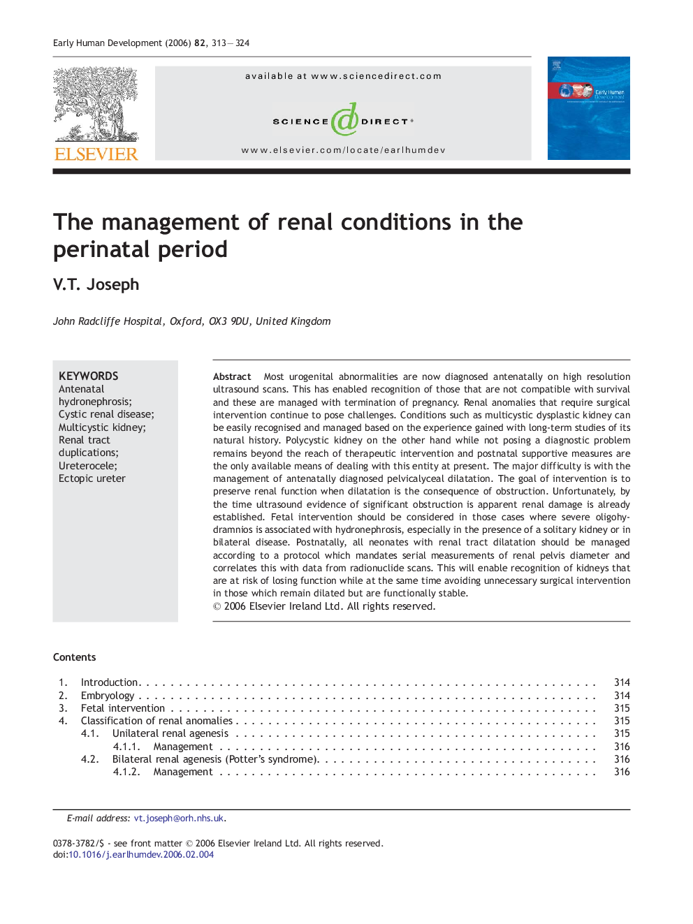 The management of renal conditions in the perinatal period