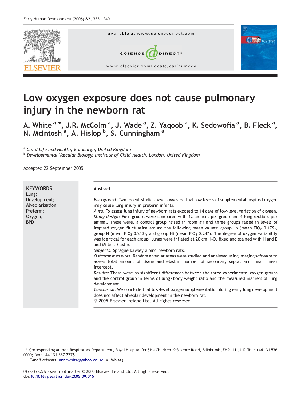 Low oxygen exposure does not cause pulmonary injury in the newborn rat