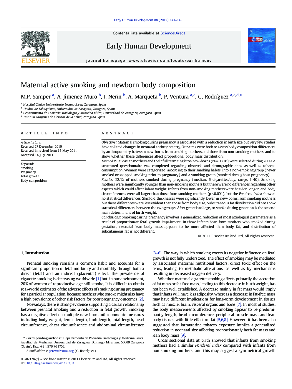 Maternal active smoking and newborn body composition