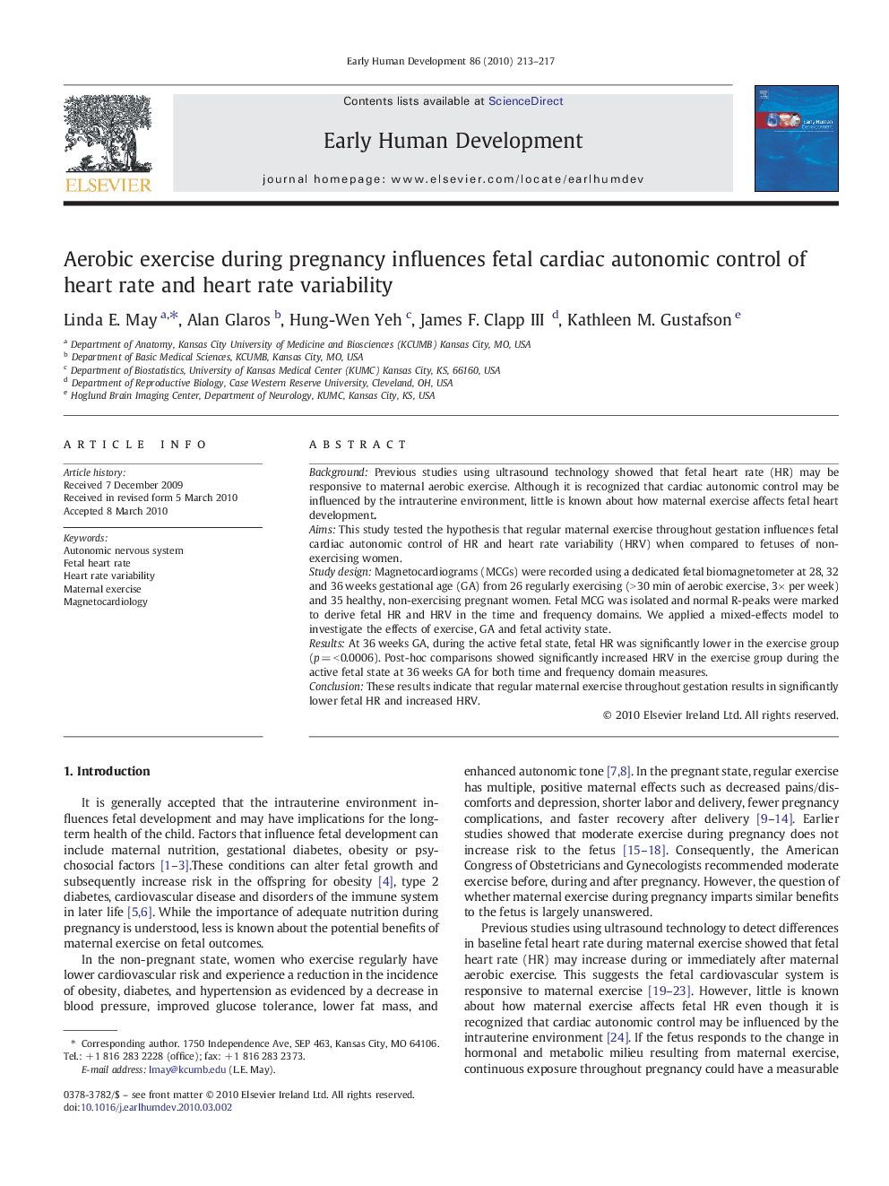 Aerobic exercise during pregnancy influences fetal cardiac autonomic control of heart rate and heart rate variability