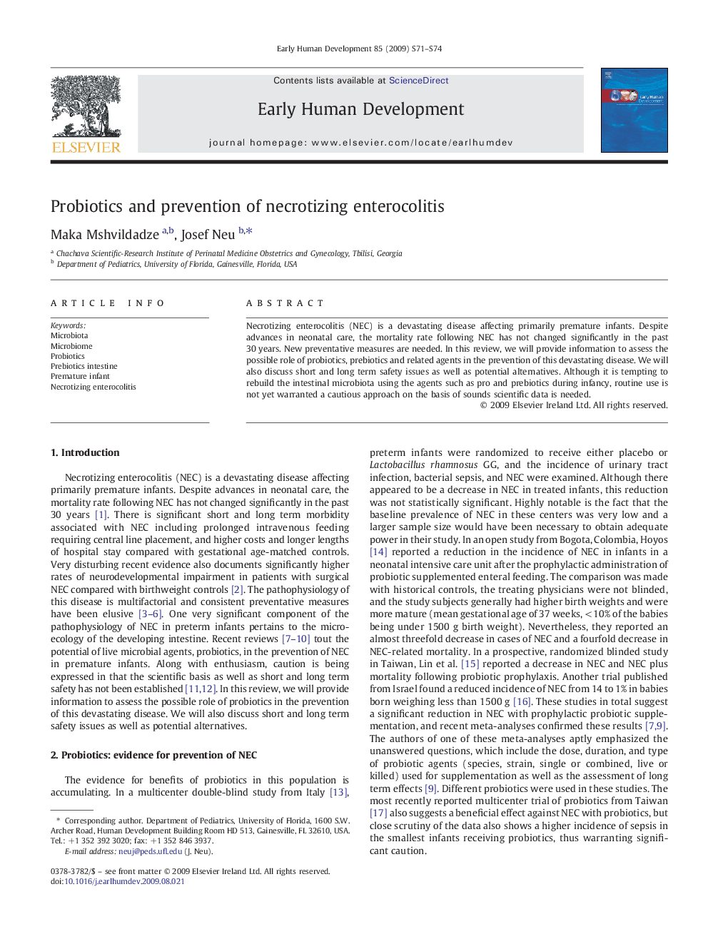 Probiotics and prevention of necrotizing enterocolitis