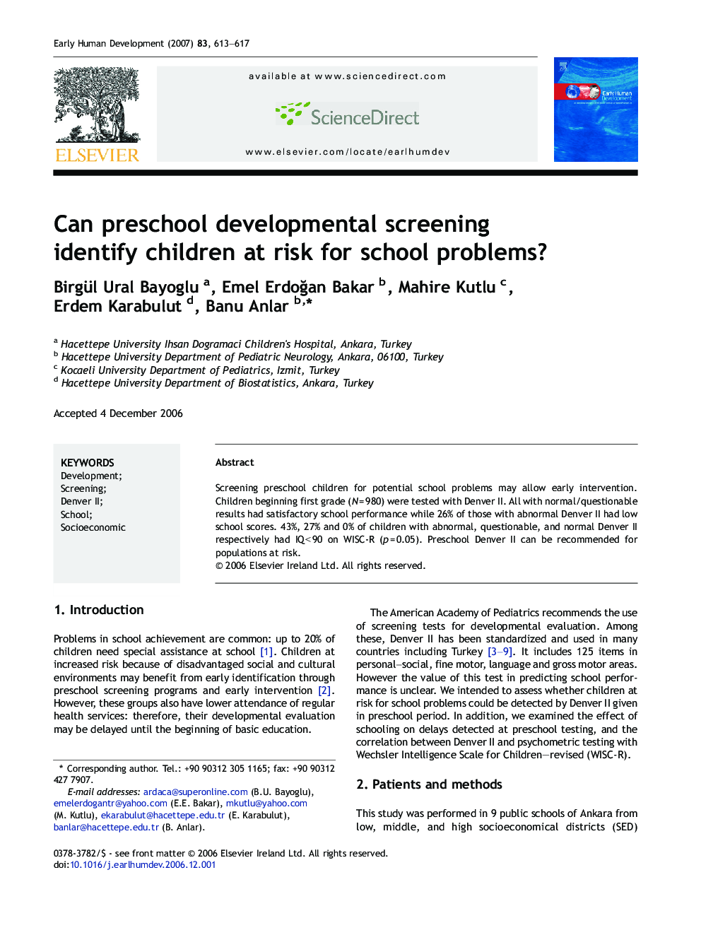 Can preschool developmental screening identify children at risk for school problems?