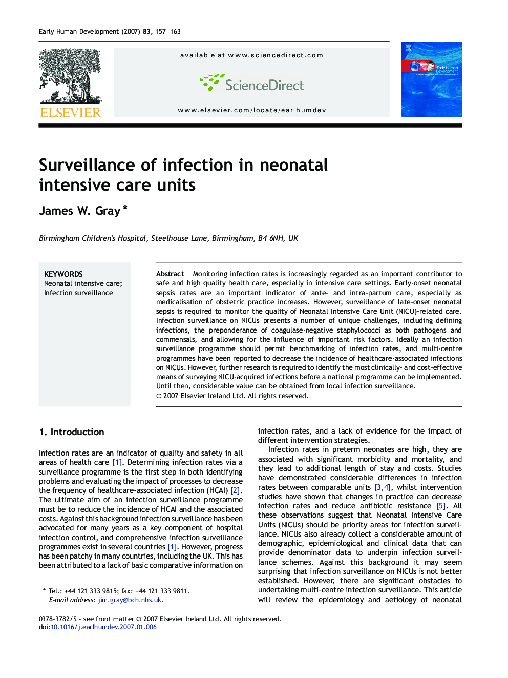 Surveillance of infection in neonatal intensive care units