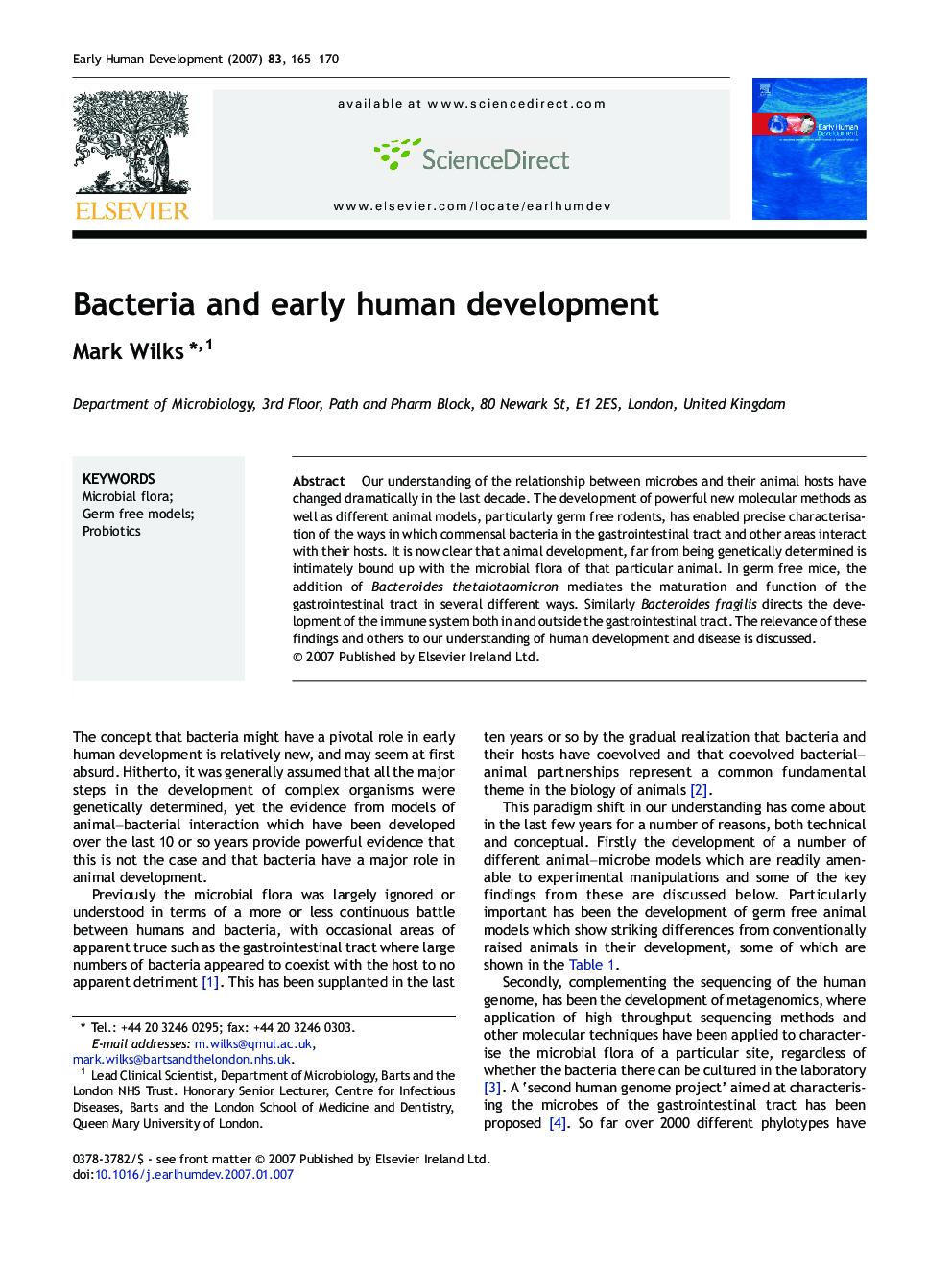 Bacteria and early human development