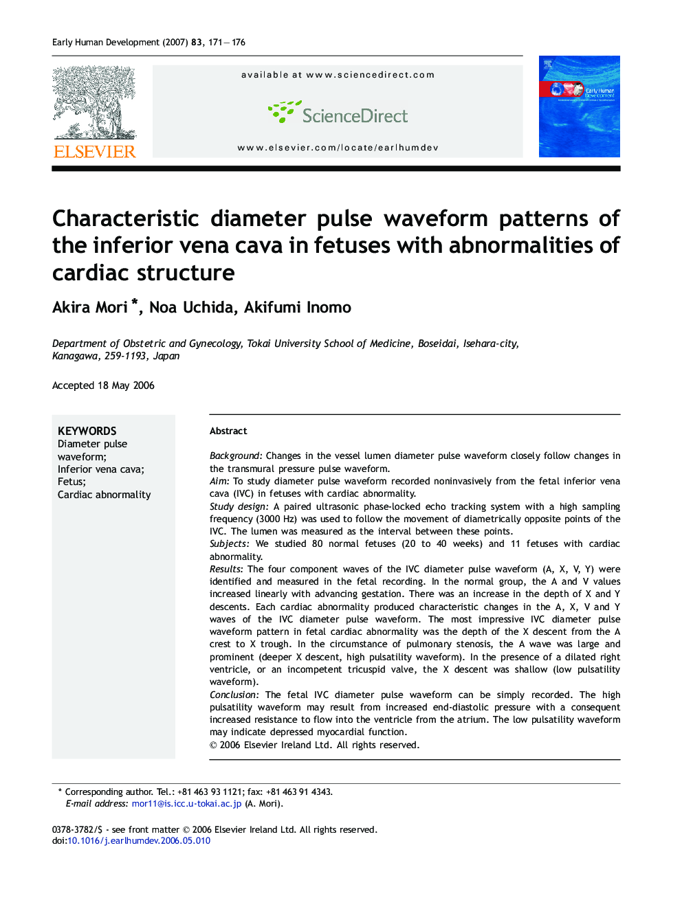 Characteristic diameter pulse waveform patterns of the inferior vena cava in fetuses with abnormalities of cardiac structure