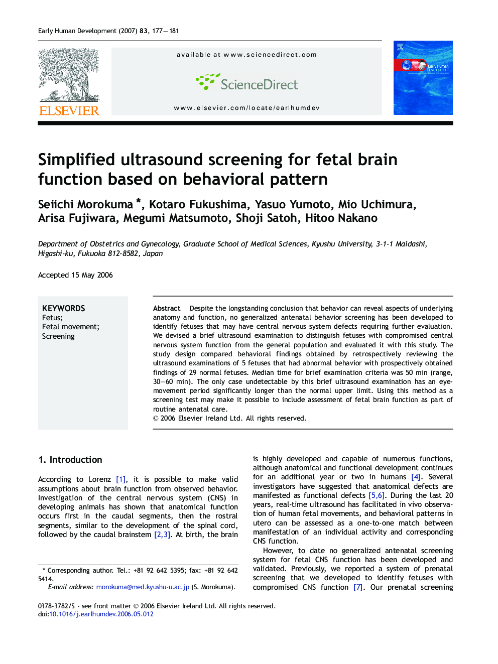 Simplified ultrasound screening for fetal brain function based on behavioral pattern