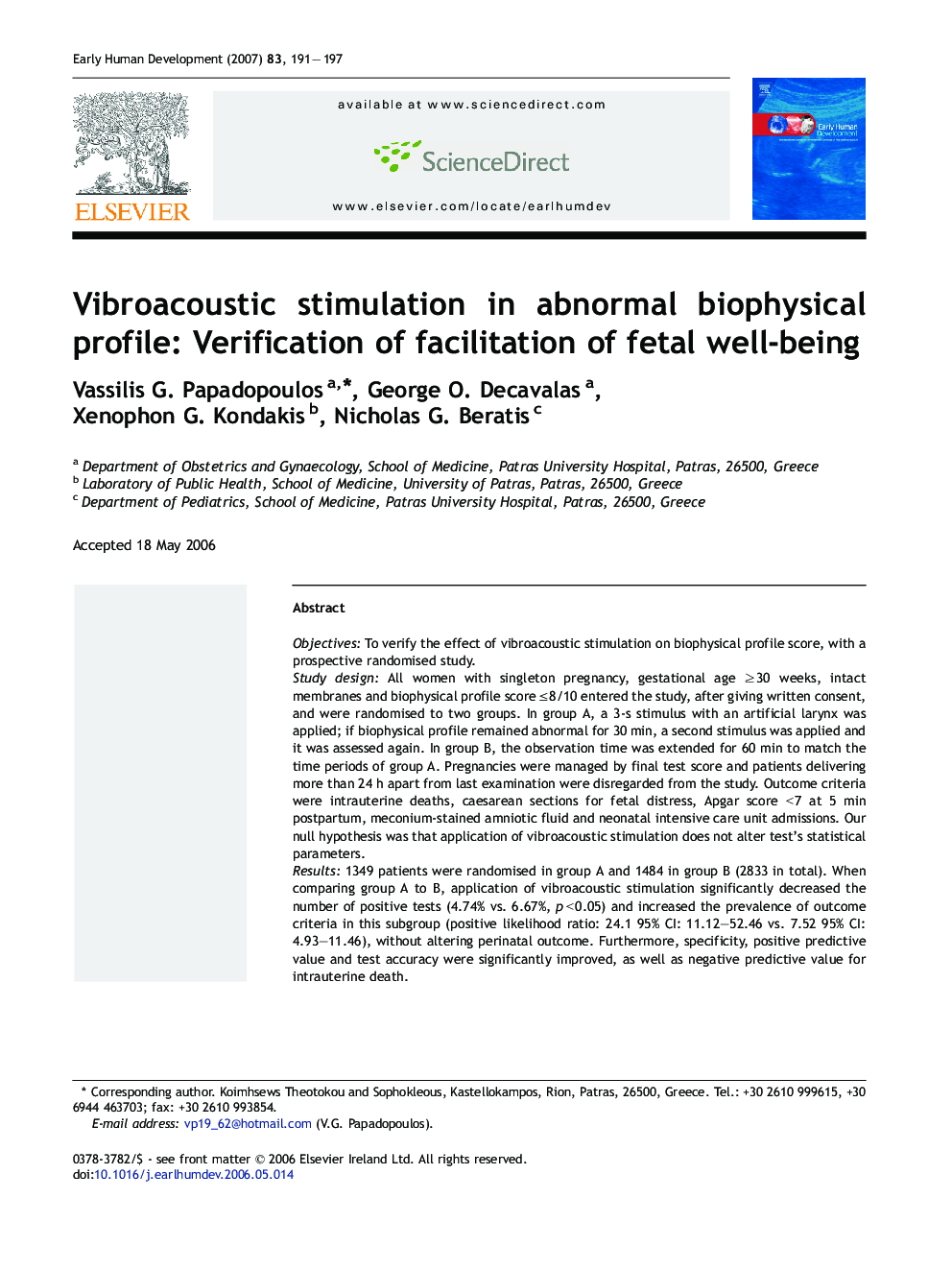 Vibroacoustic stimulation in abnormal biophysical profile: Verification of facilitation of fetal well-being