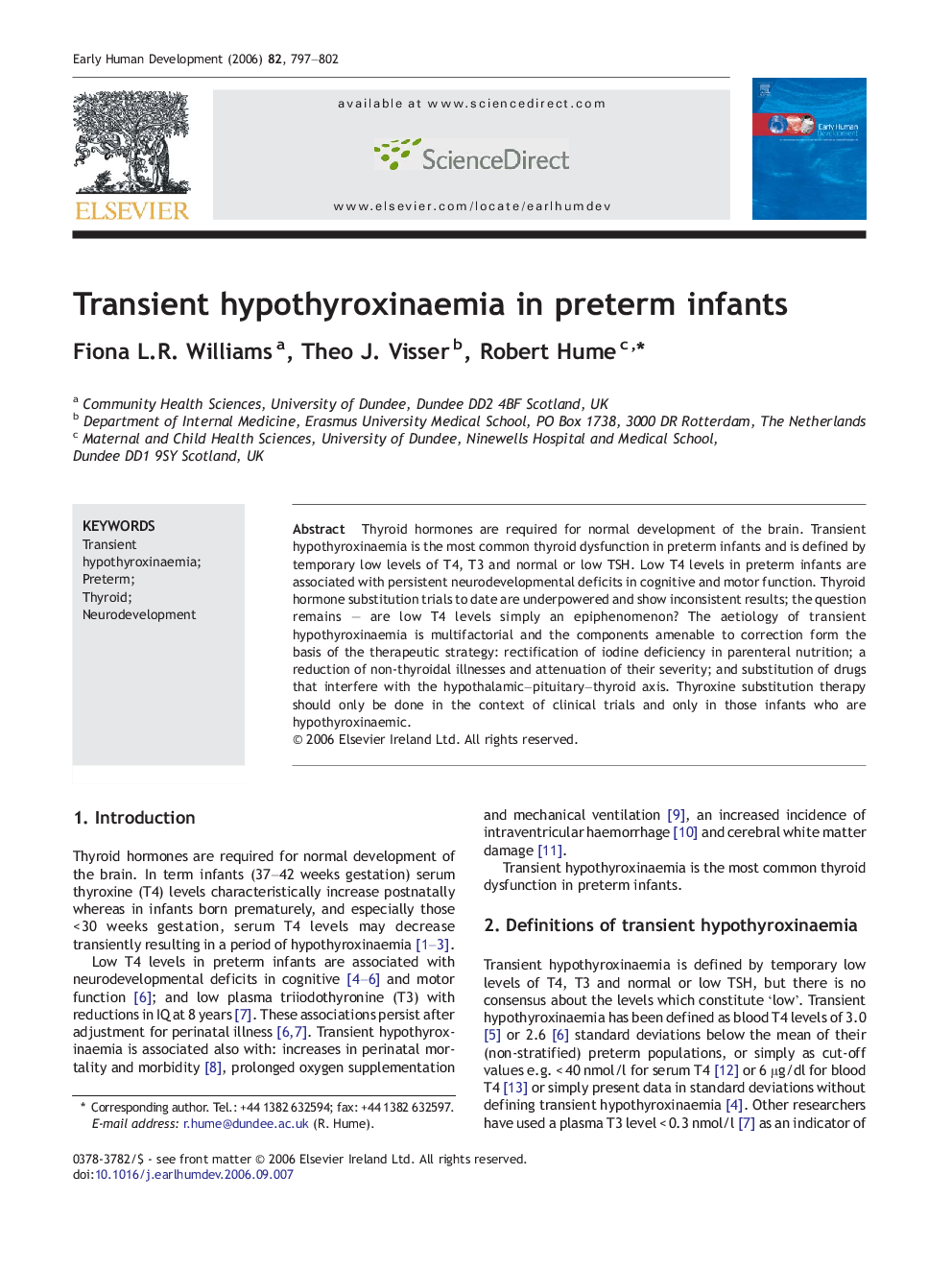 Transient hypothyroxinaemia in preterm infants