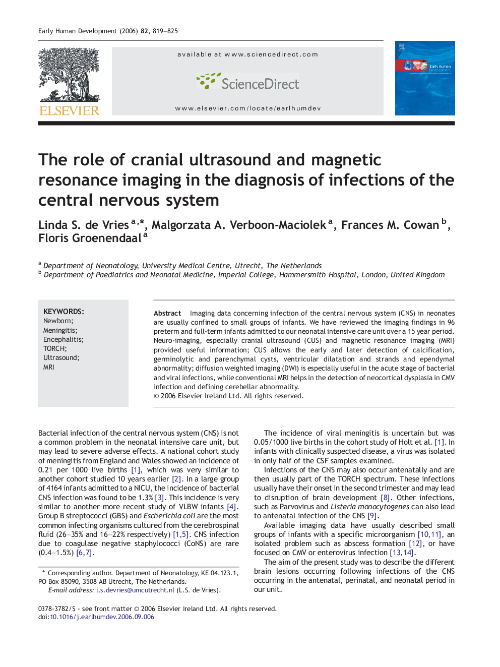 The role of cranial ultrasound and magnetic resonance imaging in the diagnosis of infections of the central nervous system