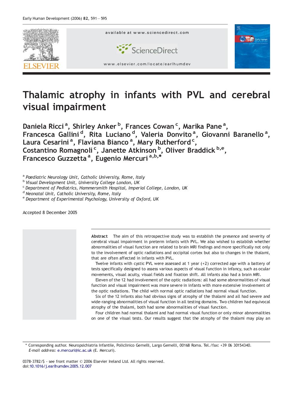 Thalamic atrophy in infants with PVL and cerebral visual impairment