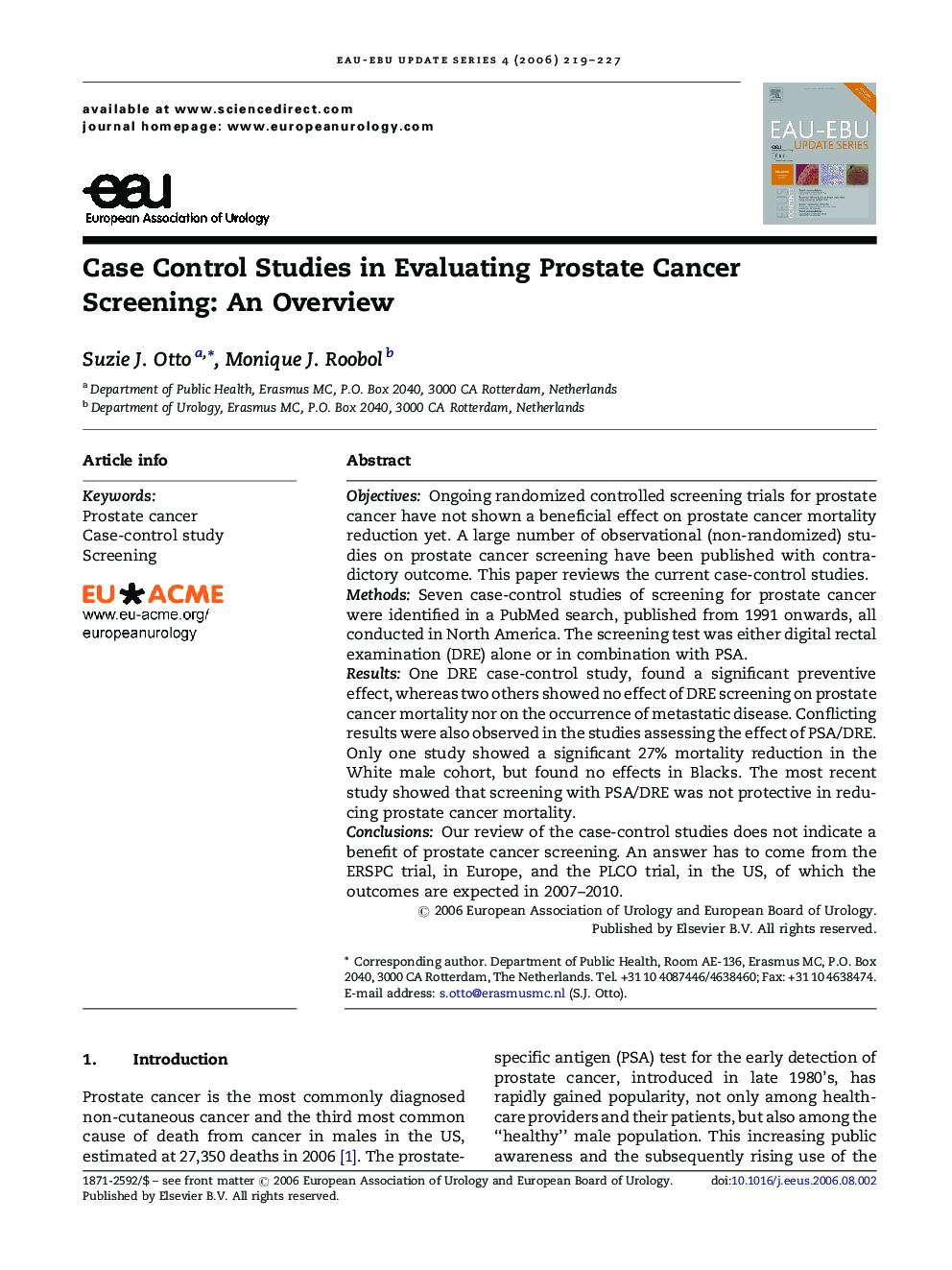 Case Control Studies in Evaluating Prostate Cancer Screening: An Overview