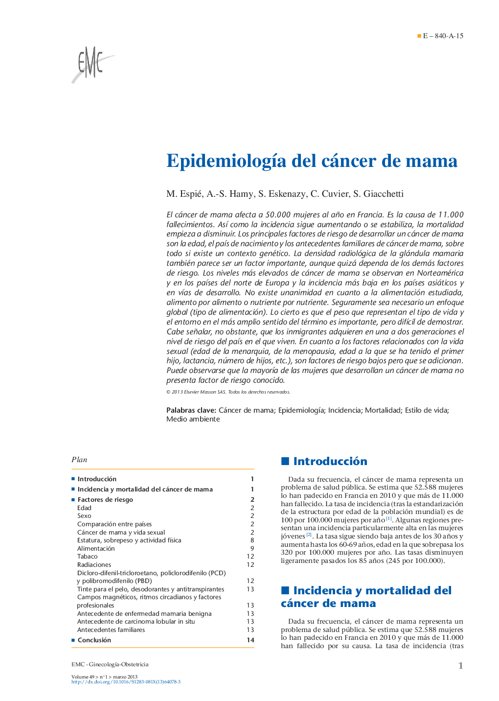 Epidemiología del cáncer de mama