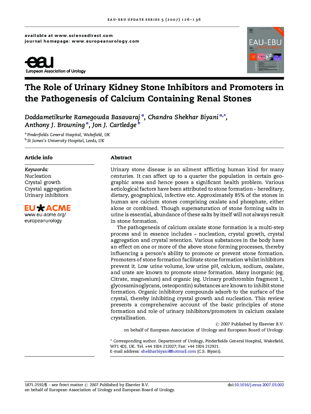 The Role of Urinary Kidney Stone Inhibitors and Promoters in the Pathogenesis of Calcium Containing Renal Stones