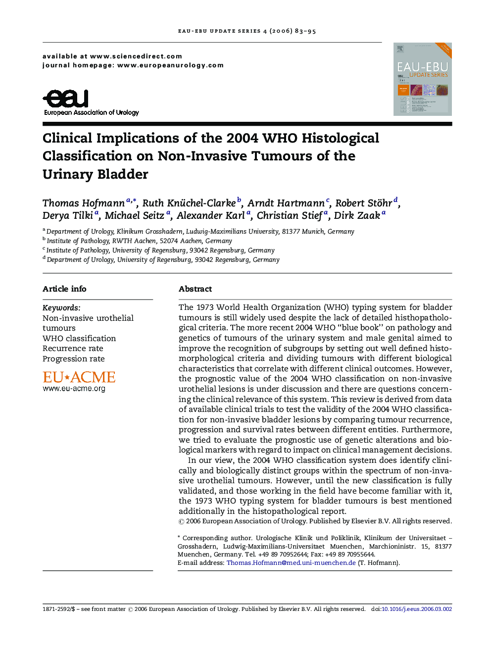 Clinical Implications of the 2004 WHO Histological Classification on Non-Invasive Tumours of the Urinary Bladder