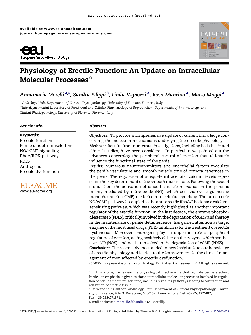 Physiology of Erectile Function: An Update on Intracellular Molecular Processes 