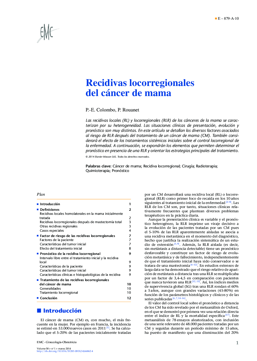 Recidivas locorregionales del cáncer de mama