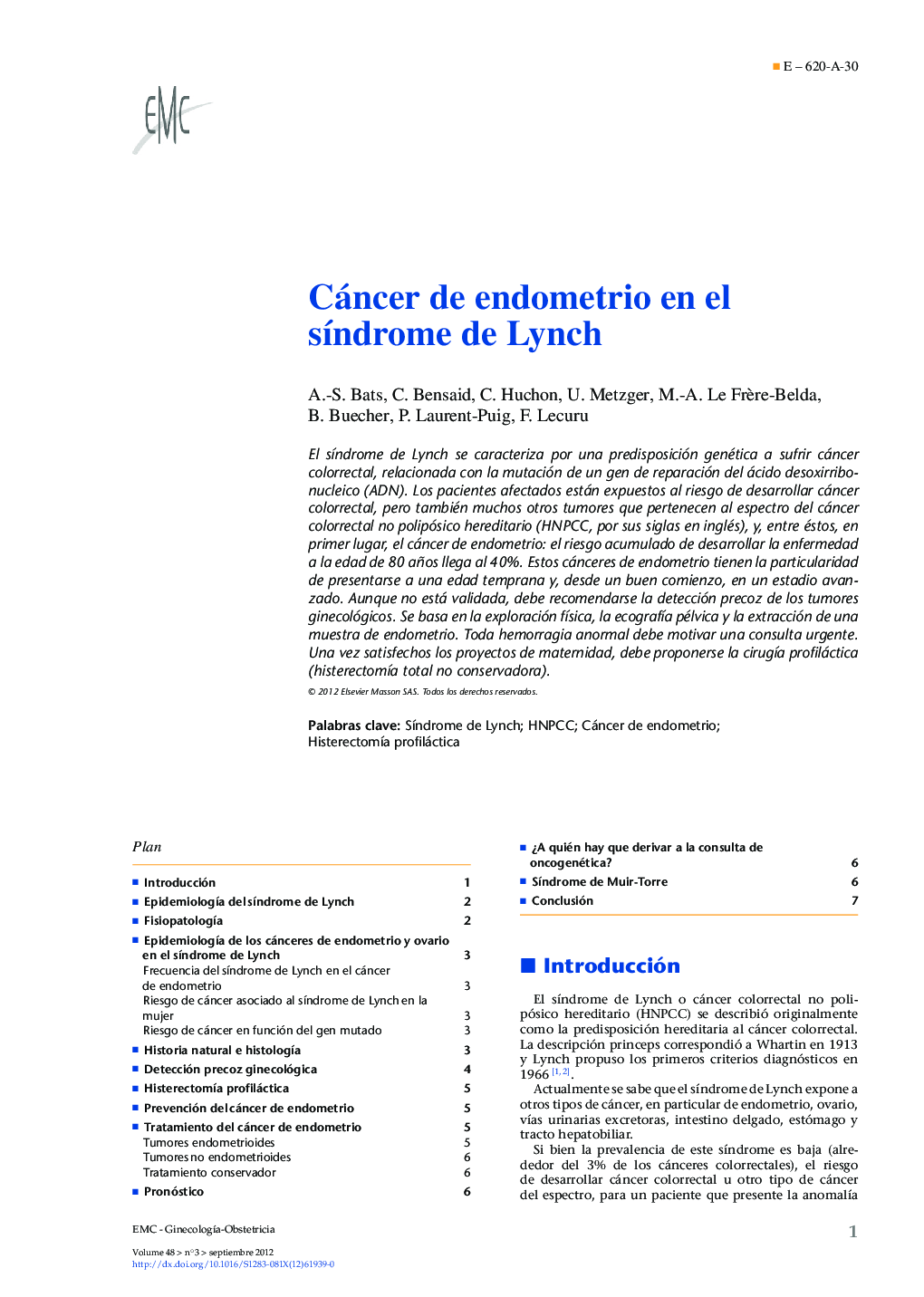 Cáncer de endometrio en el sÃ­ndrome de Lynch