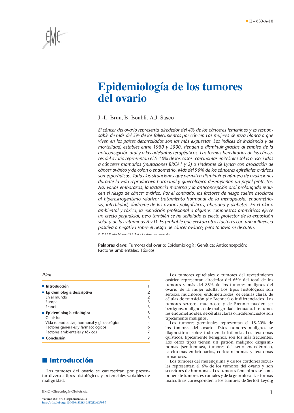 Epidemiología de los tumores del ovario